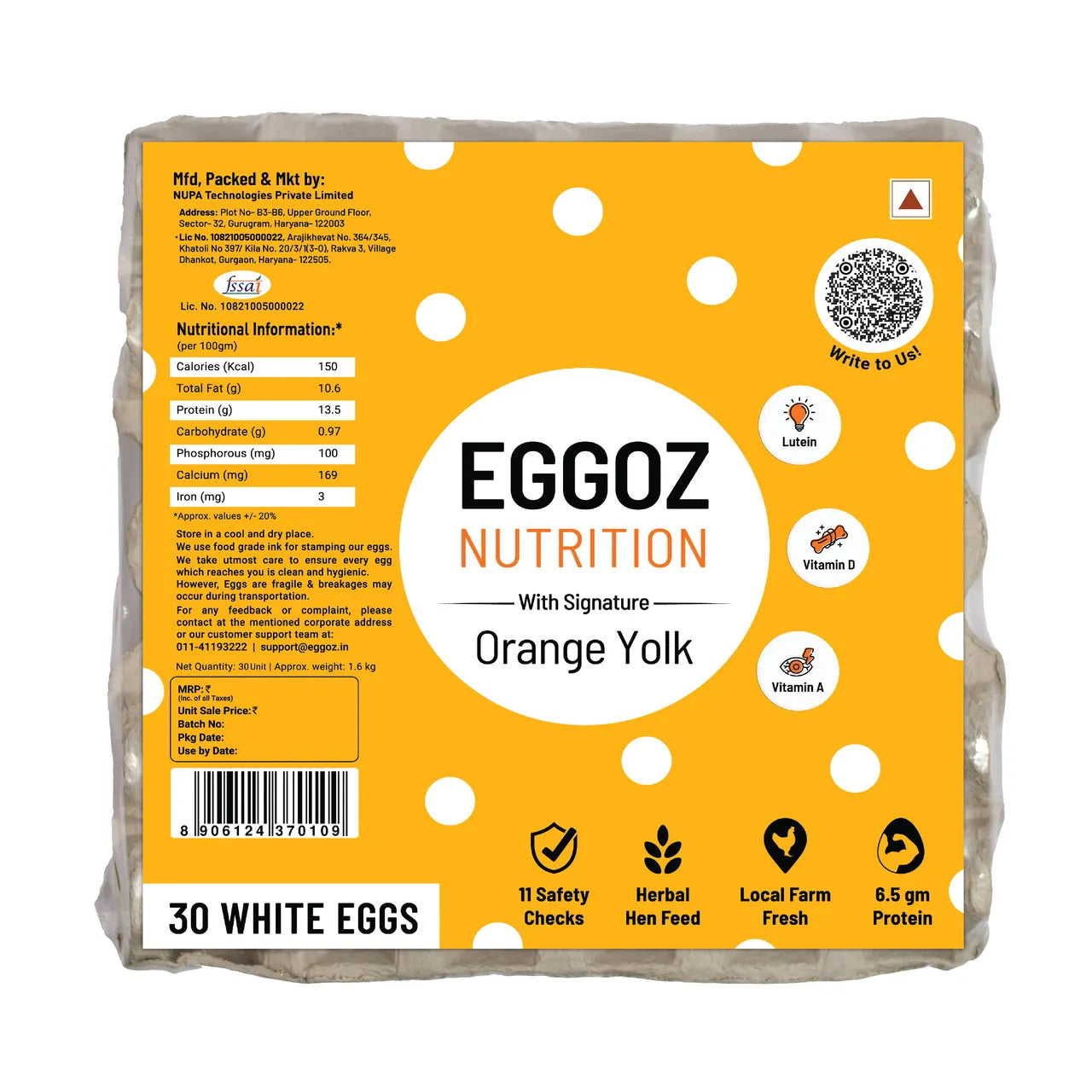 Eggoz Nutrition Protein Rich Farm Fresh White Eggs Net Qty: 30 Pieces